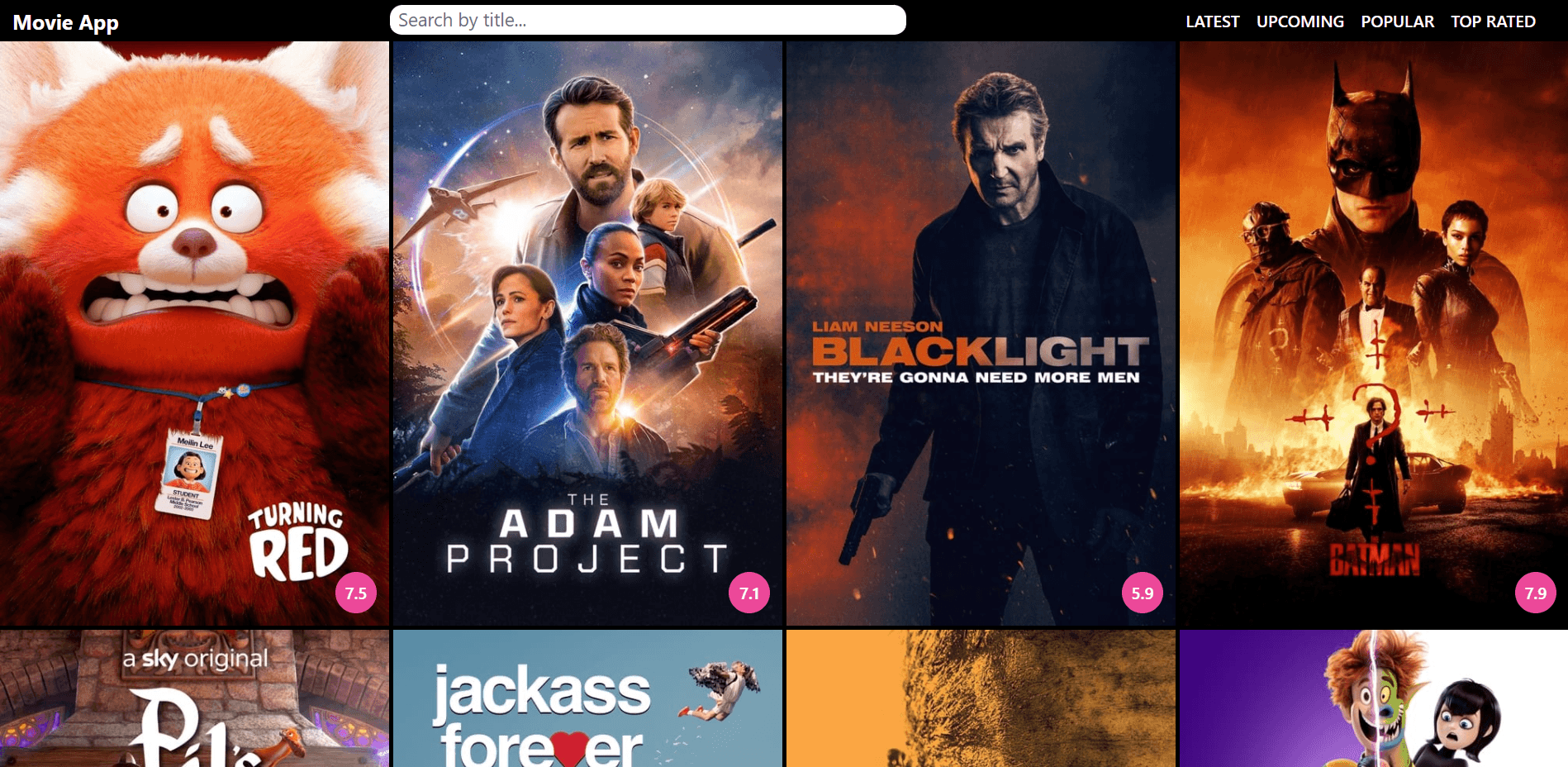 Movie search app website screenshot